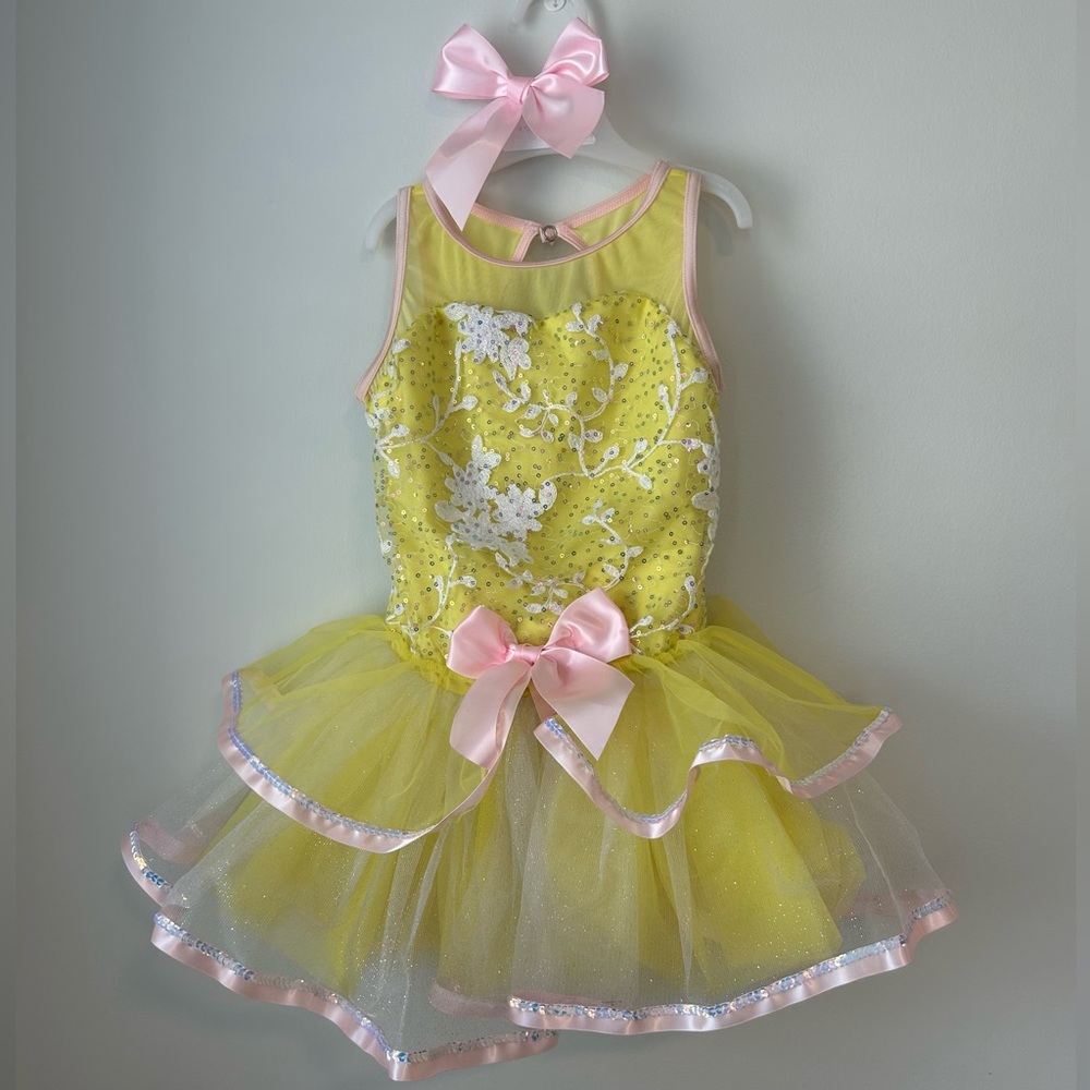 KIDS DANCE COSTUME | Weissman Sparkling Yellow and Pink Dance Costume